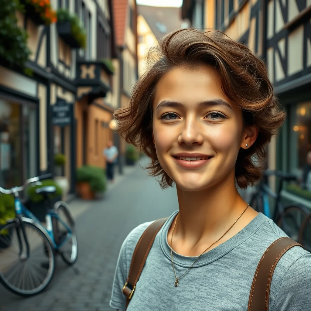 Modern Berlin caddesinde durup çevresindeki şehir hayatını inceleyen genç, Almanya'da yaşam hakkında fikir ediniyor.