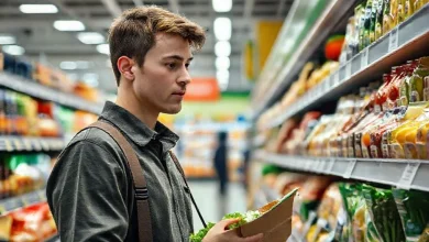 Almanya'da bir süpermarketin içinde alışveriş yapan kişi, en uygun fiyatları araştırıyor.
