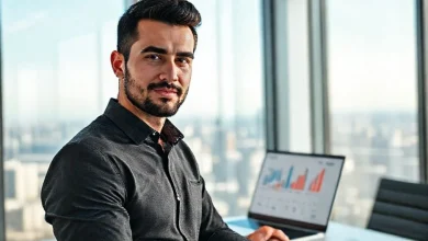 Almanya'da e-ticaret başarısıyla fark yaratan bir girişimci, dijital ekranında gülümsüyor.