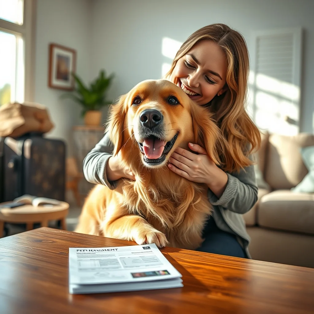 Hazırlanan bavulların yanında köpeğiyle oturan seyahat sever kadın, Almanya'ya taşınırken evcil dostunu yanına alıyor.