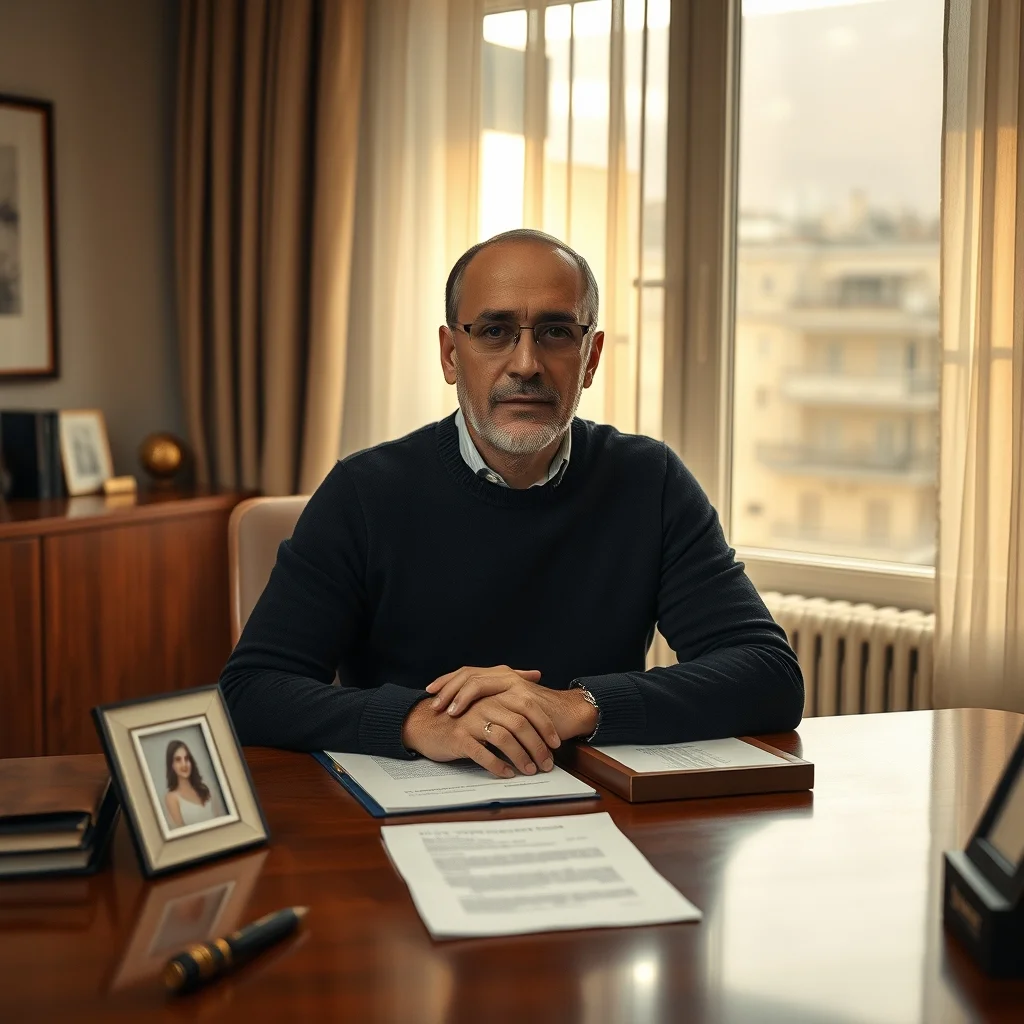Almanya'da miras ve defin süreçlerini simgeleyen, masada hukuki belgeler ve taziye çiçekleri inceleyen bir kişi.
