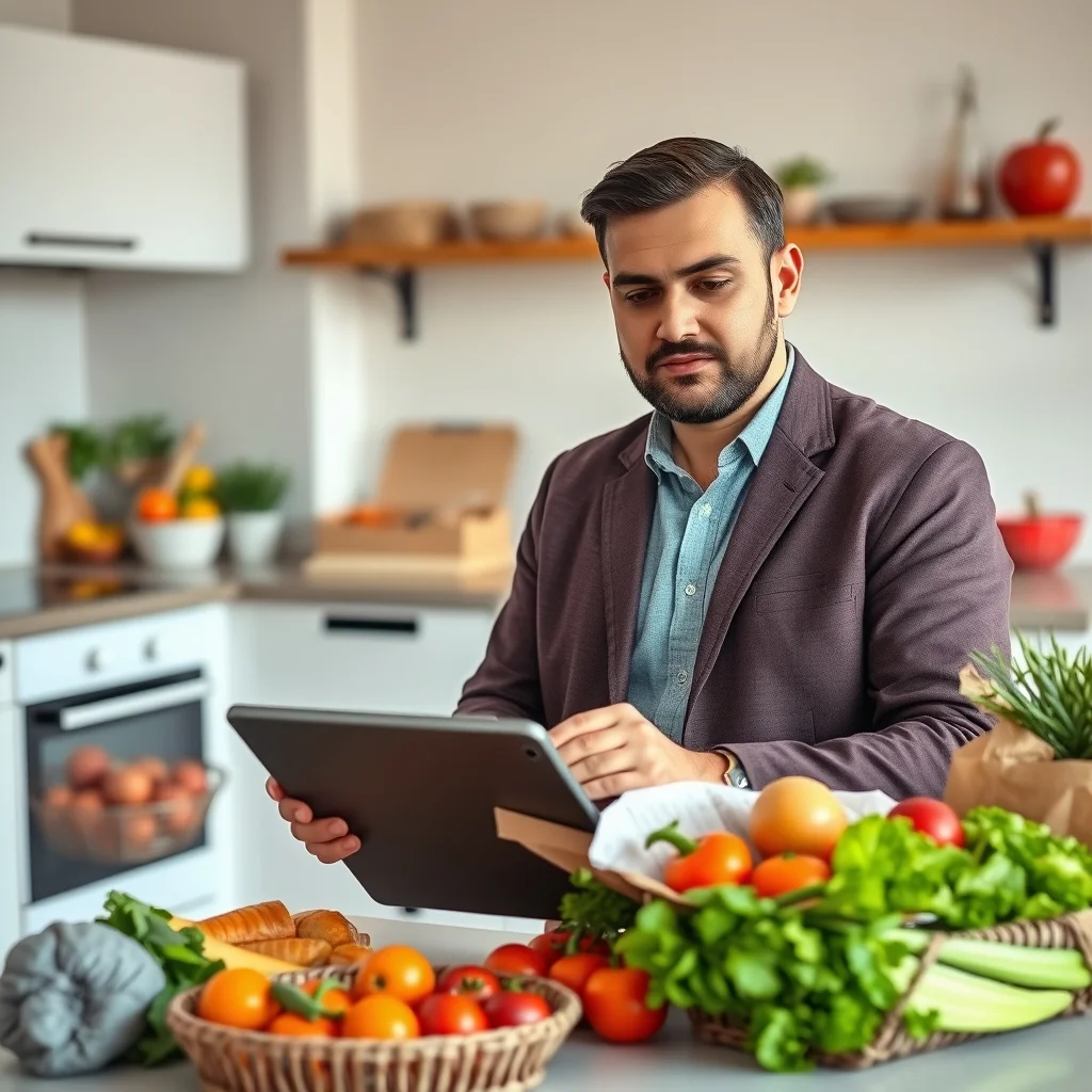 Almanya'da bir süpermarkette taze gıda alışverişi yaparken aylık bütçesini planlayan bir kadın.