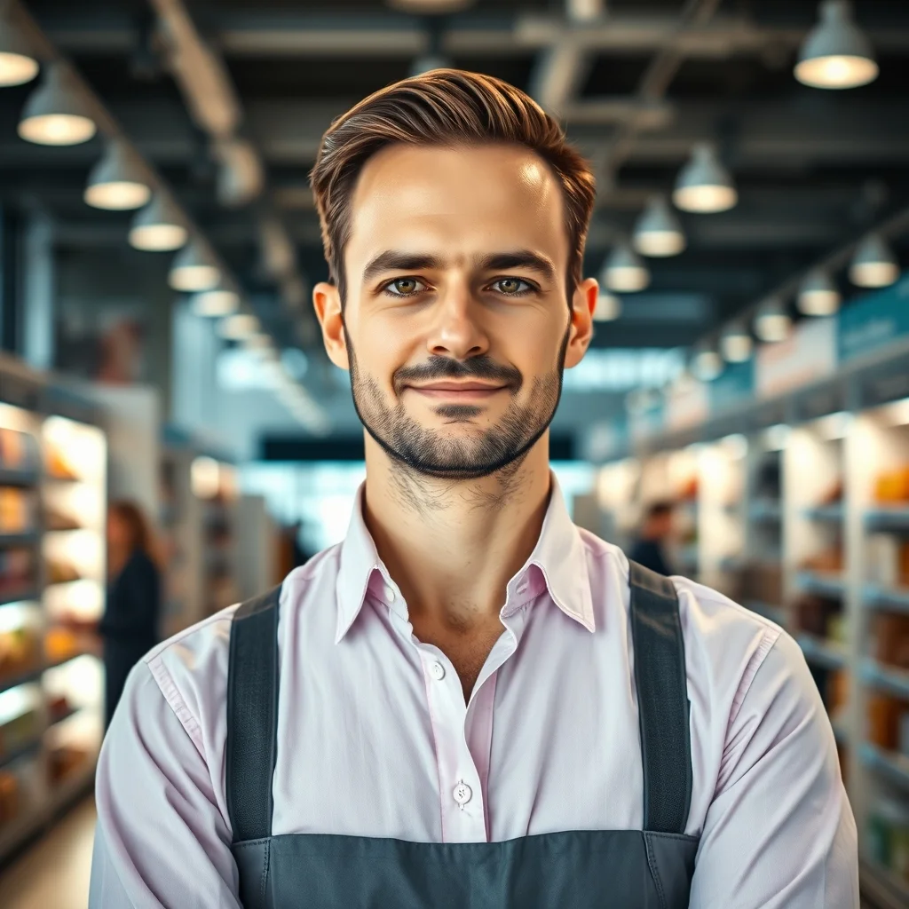 Almanya'da modern bir süpermarkette reyon görevlisi çalışırken perakende sektörü maaş standartları vurgulanıyor.