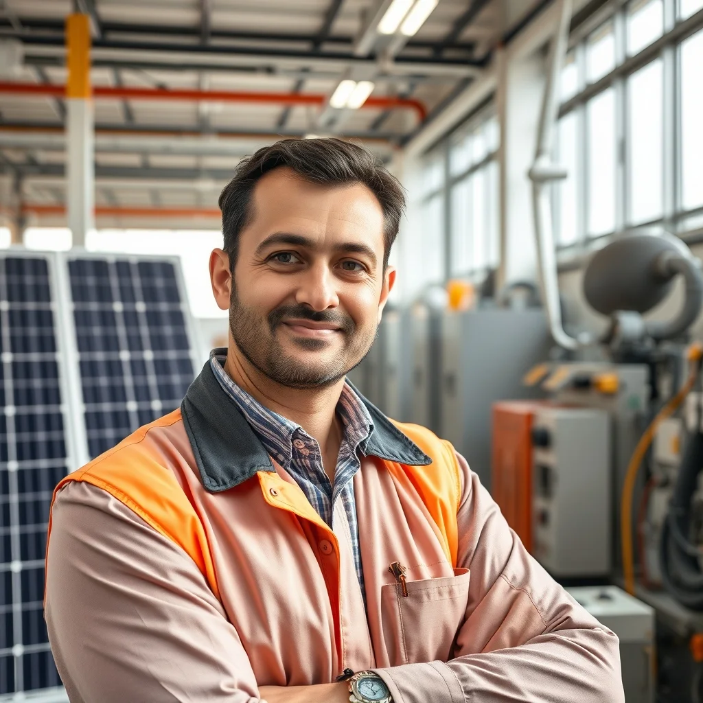 Almanya kırsalında güneş panelleri ve rüzgar türbinleri ile yenilenebilir enerji üretimi yapılıyor.