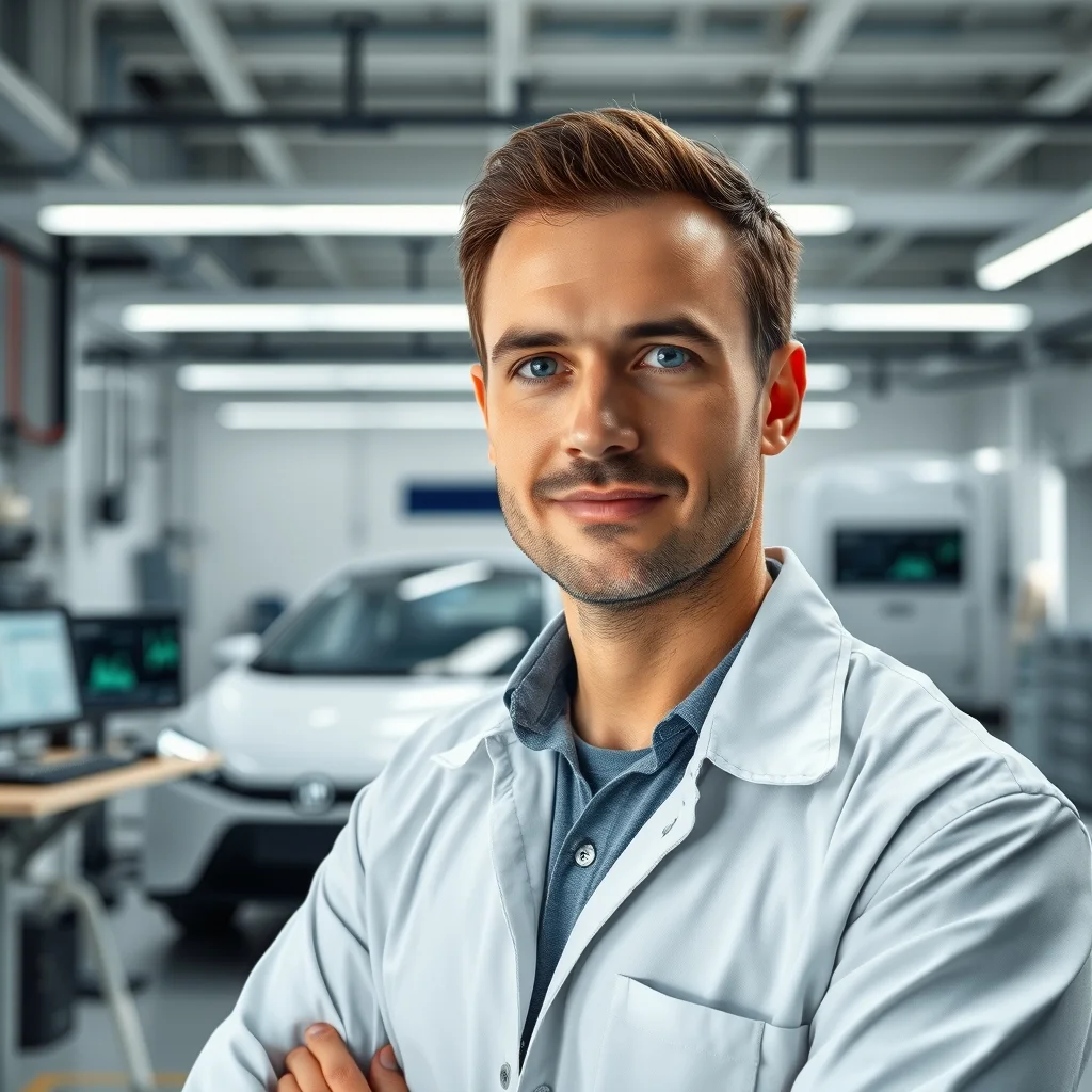 Modern laboratuvarda elektrikli araç yazılımı geliştiren Türk mühendis, Almanya otomotiv sektöründeki dönüşümü simgeliyor.