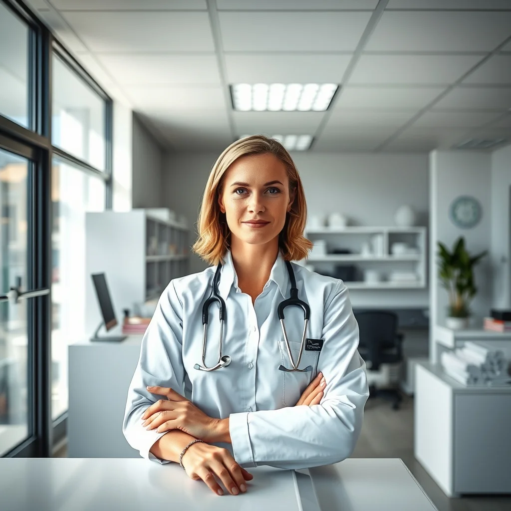 Almanya’daki modern bir klinikte çalışan tıbbi sekreter bilgisayardan hasta kayıtlarını kontrol ediyor.