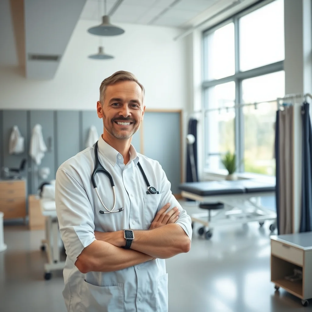 Almanya'da modern klinikte hastasını tedavi eden fizyoterapist ve sektörle değişen gelir tablosu.