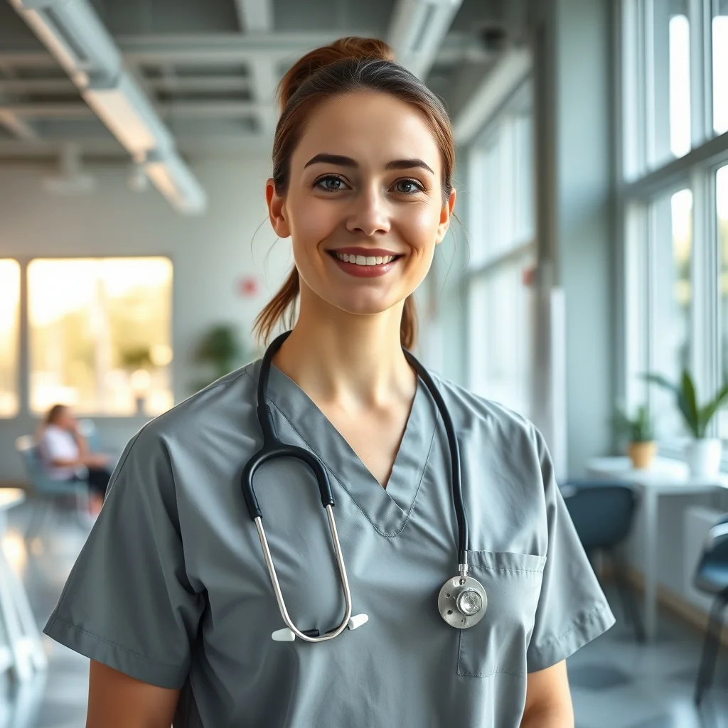 Almanya'da hasta ve yaşlı bakıcı olan kadın hemşire klinikte yaşlı adamla ilgileniyor.