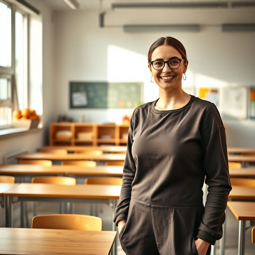 Bielefeld kentinde ilkokul öğretmeni, modern bir sınıfta tahtaya ders notları yazarken görülüyor.