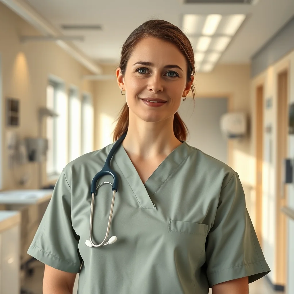 Bremen kentinde hasta bakım elemanı modern bir klinikte yaşlı bir hastayla ilgilenirken gülümsüyor.