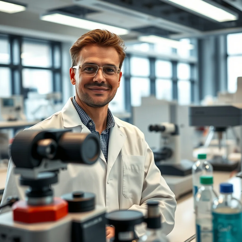 Düsseldorf'ta modern bir laboratuvar teknisyeni mikroskop altında kimyasal analiz çalışması yapıyor.