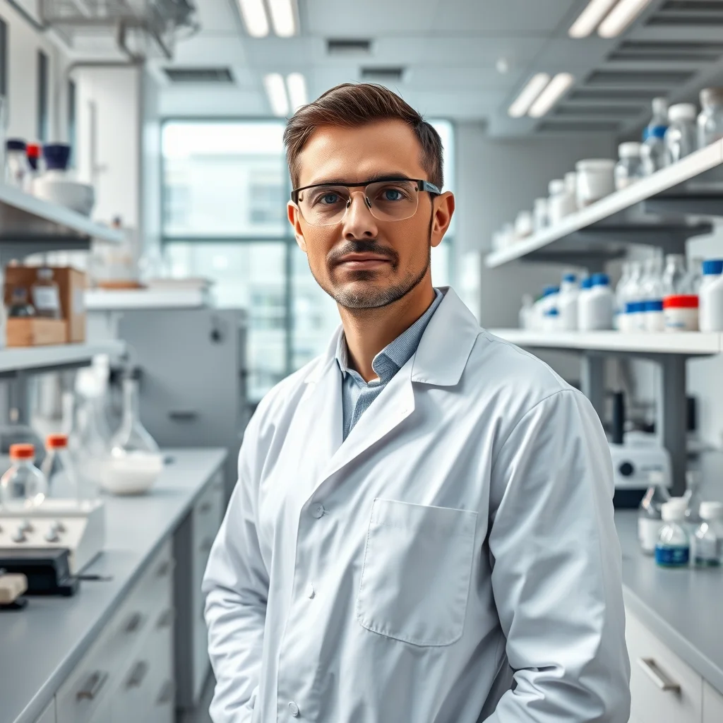 Heidelberg kentinde modern bir laboratuvarda deney tüpleriyle çalışan uzman bir kimya mühendisi.
