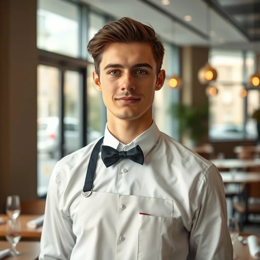 Kassel şehrinde bir restoranda garsonluk yapan genç adam, tepsiyle içecek servisi sunuyor.