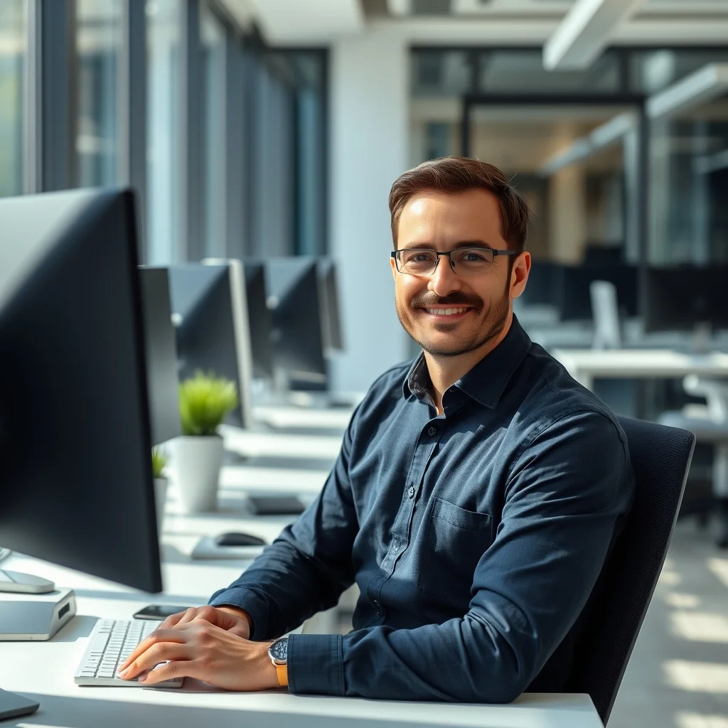 Münih'te senior veri tabanı yöneticisi modern veri merkezinde sunucu sistemlerini ve finansal verileri analiz ediyor.