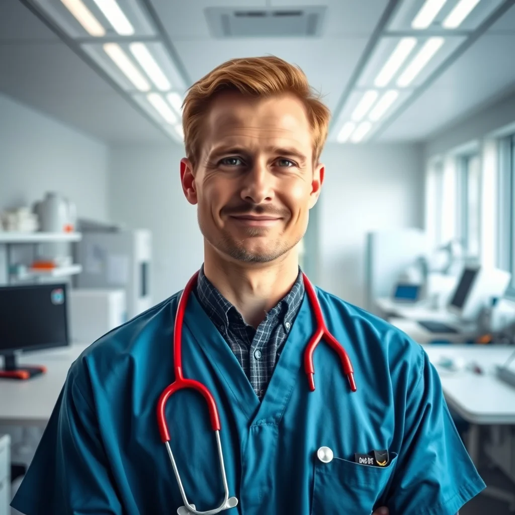 Münster kentinde veteriner hekim modern bir klinikte evcil hayvanı muayene ederken.