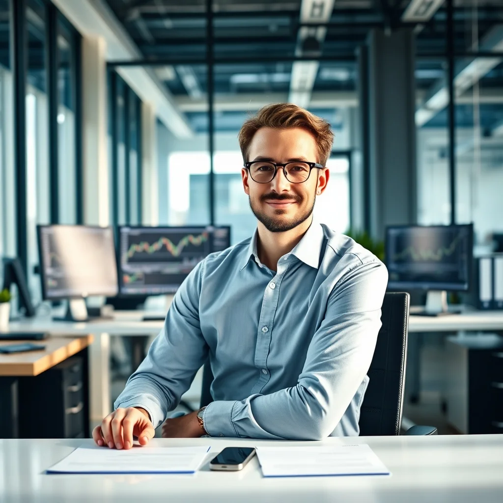 Modern bir ofiste grafik inceleyen finansal analist, Stuttgart'ta aylık net gelir hesaplaması yapıyor.
