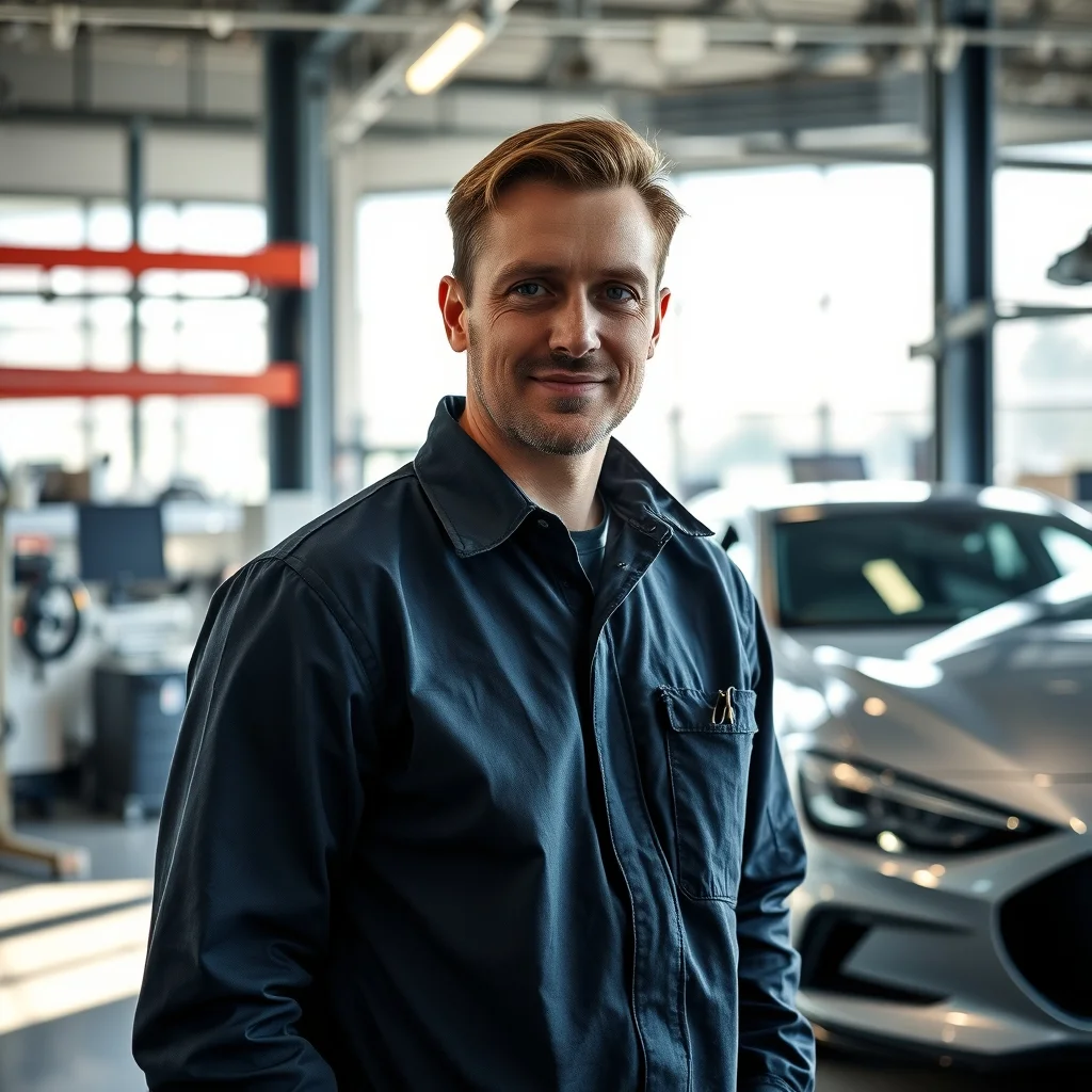 Augsburg'da modern bir serviste araba motorunu tamir eden profesyonel oto tamir ustası ve araç bakım ekipmanları.