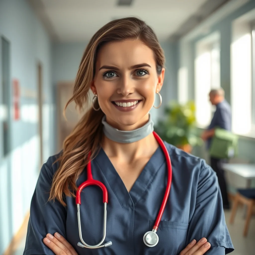 Saarbrücken'de yaşlı bakım uzmanı, modern bir klinikte yaşlı bir kadınla ilgilenip ona destek oluyor.